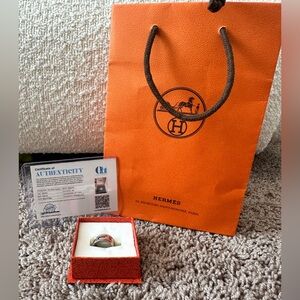 Hermès Move H Ring Pink Enamel Silver Authenticated w/ Box & Bag